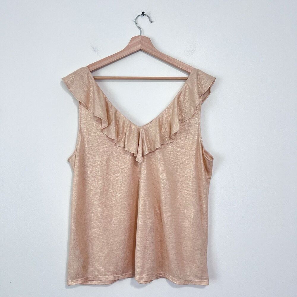 Lilly Pulitzer Alessa Gold Shimmer Linen Ruffle Top XL NWOT Preppy Vacation - Picture 6 of 9